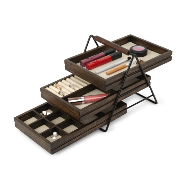 Wooden Earrings Ring Jewelry Storage Box Tray - Image 2