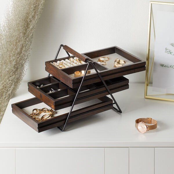 Wooden Earrings Ring Jewelry Storage Box Tray
