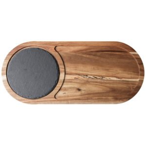 Oval Acacia Wood Cheese Board with Slate Insert for Wholesale