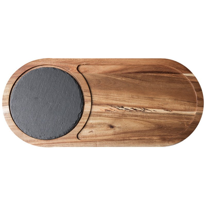 Premium Oval Acacia Wood Cheese Board with Slate Insert & Juice Groove 1 Oval Acacia Wood Cheese Board with Slate Insert for Wholesale