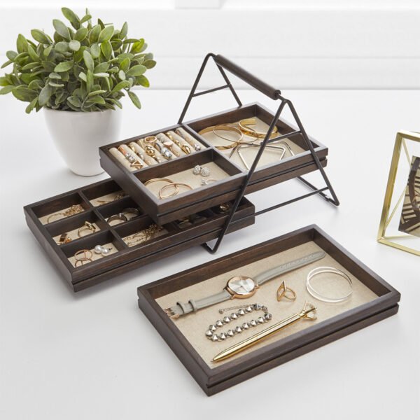 Wooden Earrings Ring Jewelry Storage Box Tray - Image 6