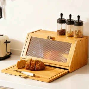 Bamboo Bread Box with Flip-Down Ribbed Door