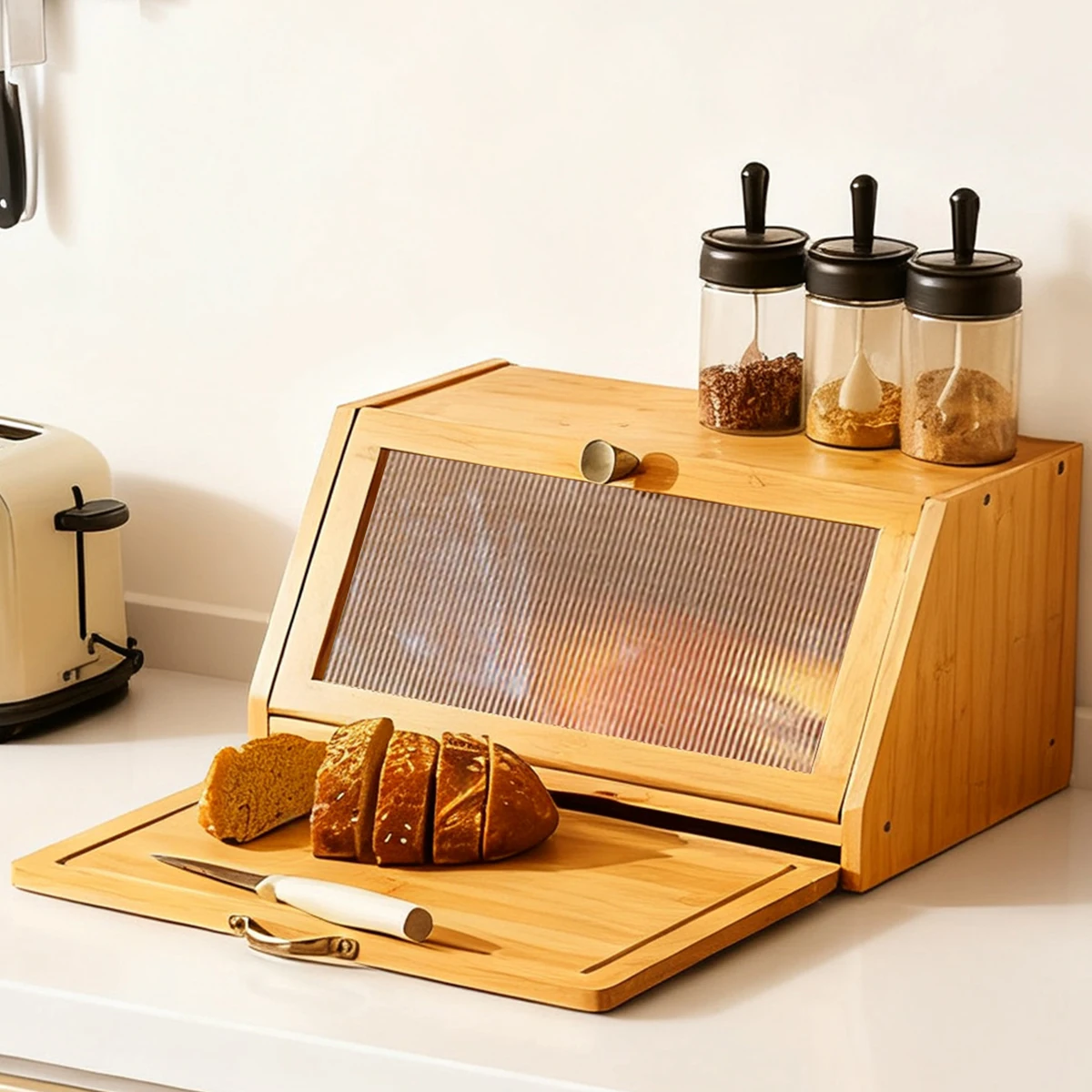 Bamboo Bread Box with Flip-Down Ribbed Door 1 Bamboo Bread Box with Flip-Down Ribbed Door