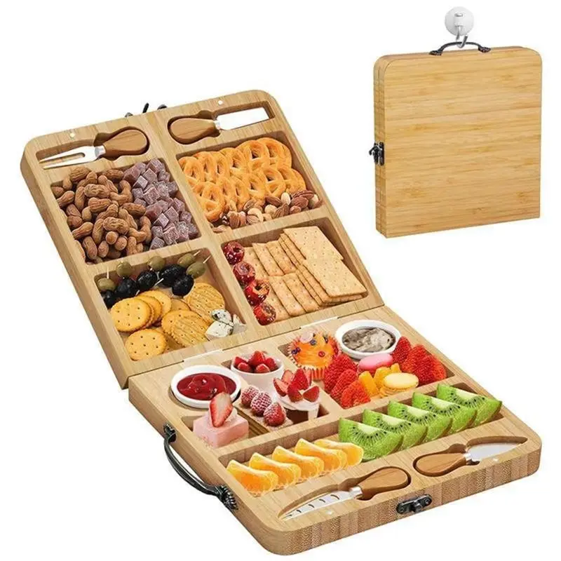 Foldable Bamboo Cheese Board & Charcuterie Set with Hidden Knife Storage 2 Foldable Bamboo Cheese Board & Charcuterie Set with Hidden Knife Storage - Image 2