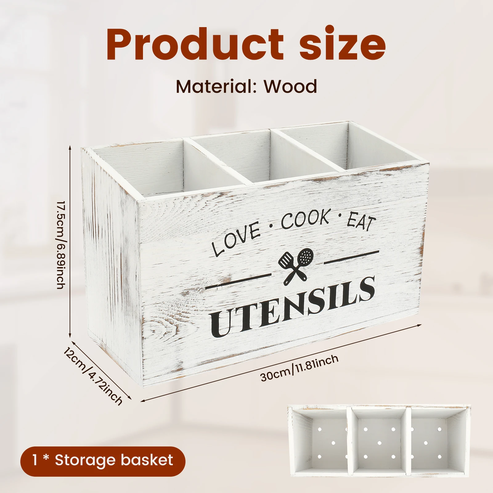 Paulownia Wood Kitchen Utensil Holder with Compartments 7 Paulownia Wood Kitchen Utensil Holder with Compartments - Image 7