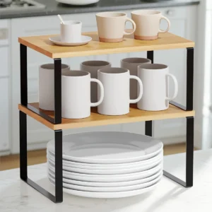 Bamboo & Metal Countertop Shelf Organizer