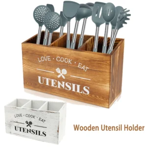 Paulownia Wood Kitchen Utensil Holder with Compartments