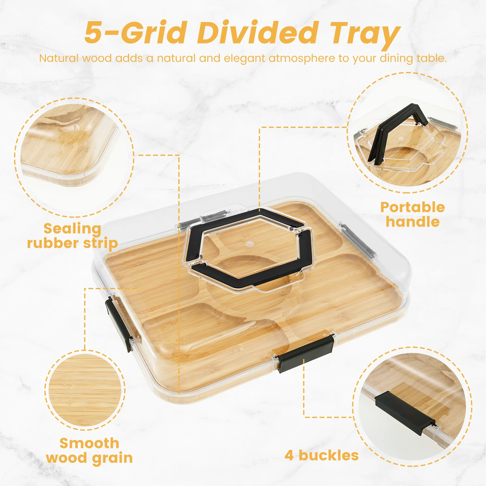 Bamboo Serving Tray with Clear PET Lid – Food Safe Storage & Serving Solution 3 Bamboo Serving Tray with Clear PET Lid – Food Safe Storage & Serving Solution - Image 3