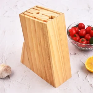 Natural Wood Knife Storage Block with Slanted Slots