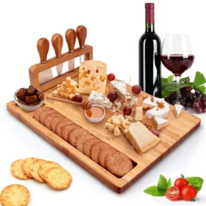 Extra Large Bamboo Cheese Board & Charcuterie Platter with Knife Holder