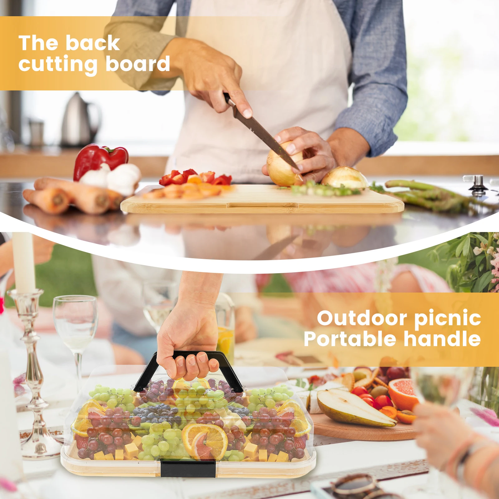 Bamboo Serving Tray with Clear PET Lid – Food Safe Storage & Serving Solution 5 Bamboo Serving Tray with Clear PET Lid – Food Safe Storage & Serving Solution - Image 5