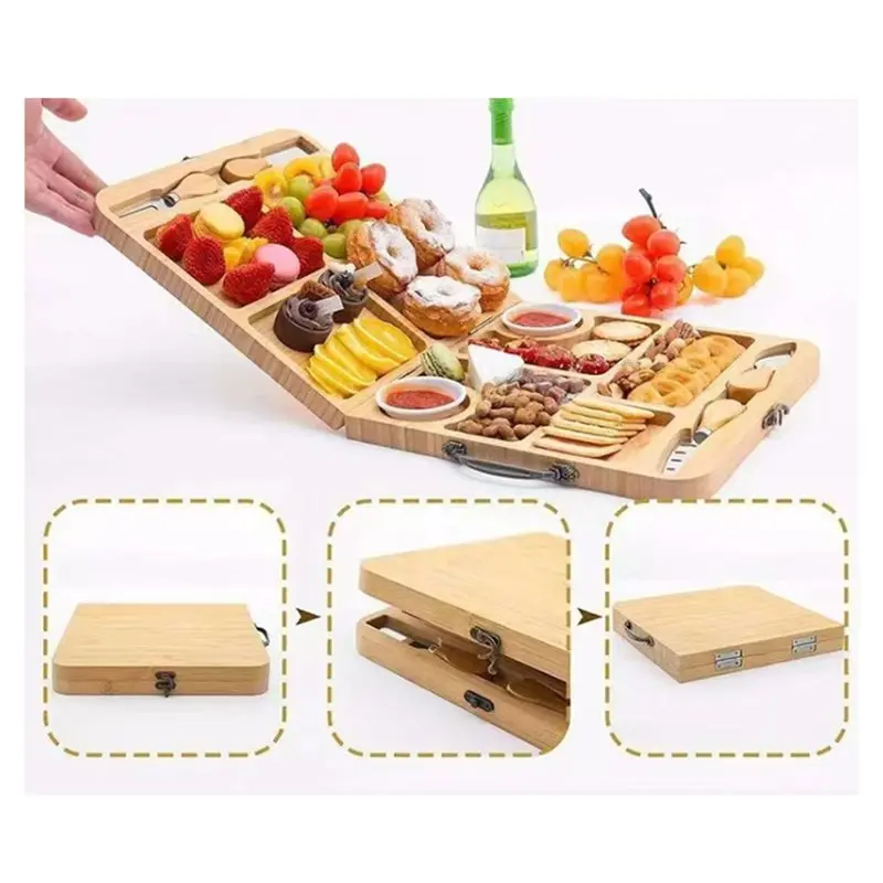 Foldable Bamboo Cheese Board & Charcuterie Set with Hidden Knife Storage 4 Foldable Bamboo Cheese Board & Charcuterie Set with Hidden Knife Storage - Image 4
