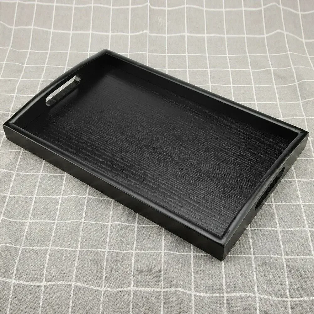 Large Black Wood Rectangle Serving Tray 4 Large Black Wood Rectangle Serving Tray - Image 4