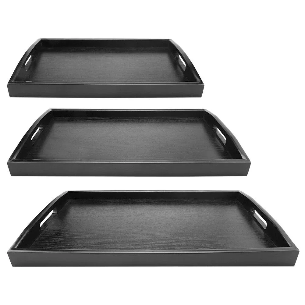 Large Black Wood Rectangle Serving Tray 2 Large Black Wood Rectangle Serving Tray - Image 2