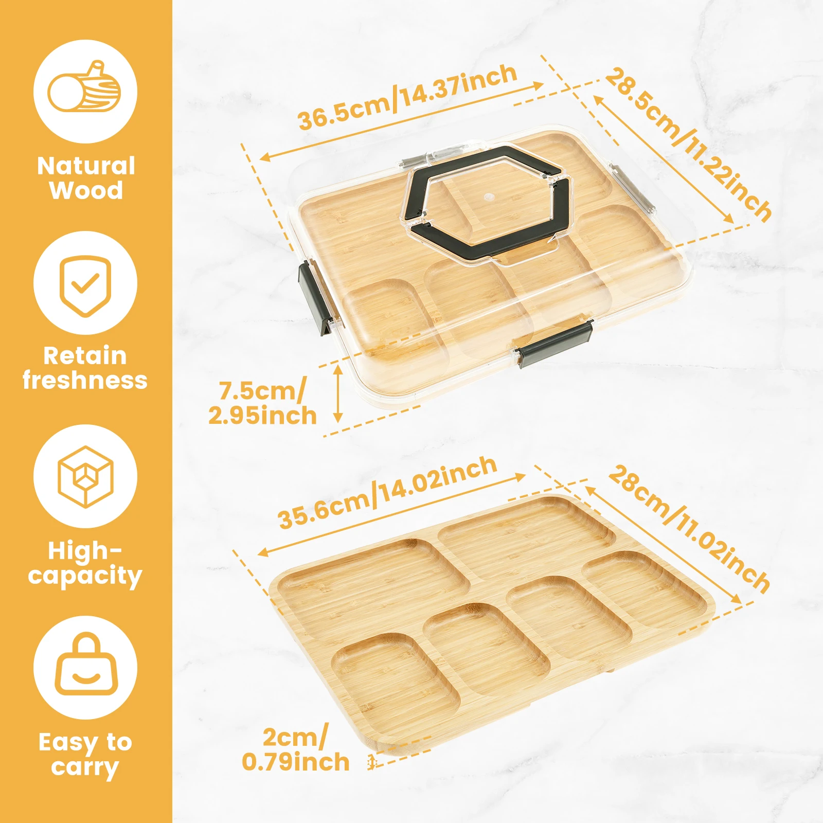 Bamboo Serving Tray with Clear PET Lid – Food Safe Storage & Serving Solution 8 Bamboo Serving Tray with Clear PET Lid – Food Safe Storage & Serving Solution - Image 8