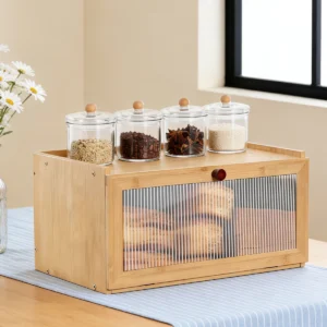 Bamboo Bread Box with Ribbed Door