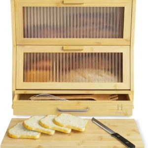 Two-Tier Bamboo Bread Storage Box with Cutting Board