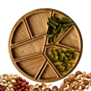 Divided Wood Serving Tray Snack Dessert Platter