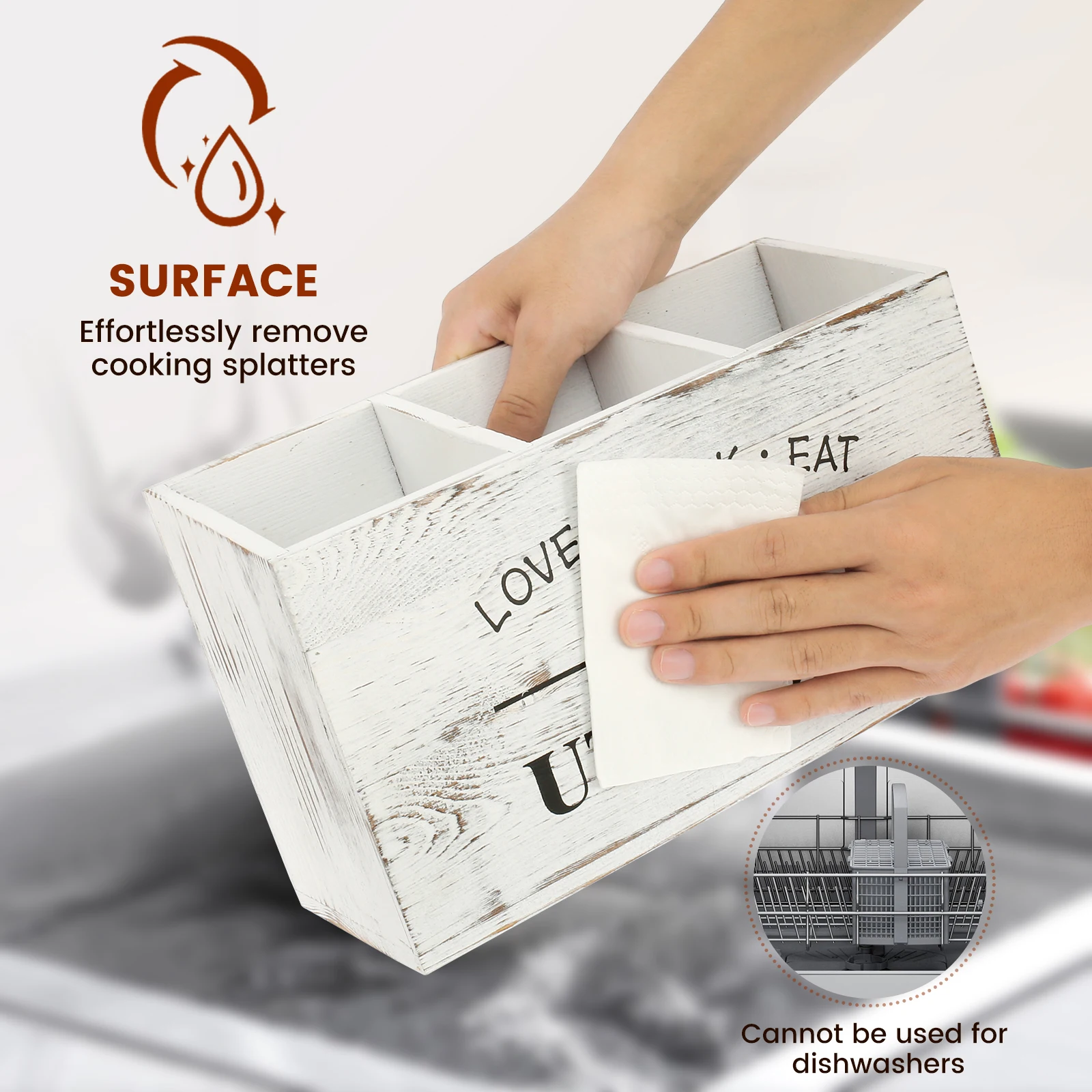 Paulownia Wood Kitchen Utensil Holder with Compartments 2 Paulownia Wood Kitchen Utensil Holder with Compartments - Image 2