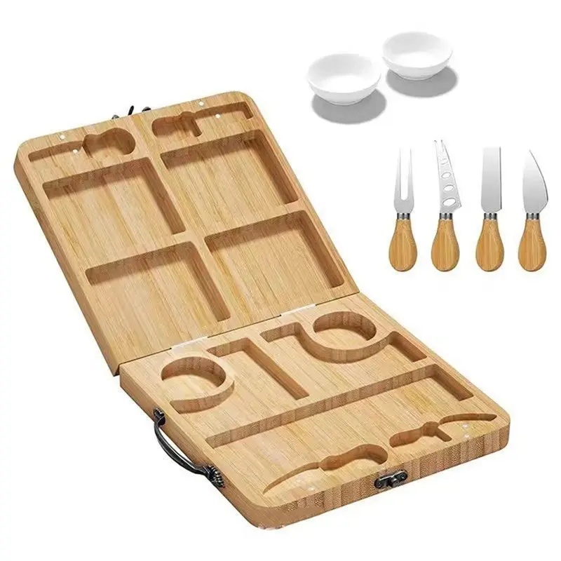 Foldable Bamboo Cheese Board & Charcuterie Set with Hidden Knife Storage 1 Foldable Bamboo Cheese Board & Charcuterie Set with Hidden Knife Storage