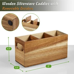 Custom Acacia Wood Utensil Organizer Box with Handle Cutouts