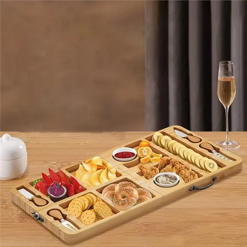 Foldable Bamboo Cheese Board & Charcuterie Set with Hidden Knife Storage 3 Foldable Bamboo Cheese Board & Charcuterie Set with Hidden Knife Storage - Image 3