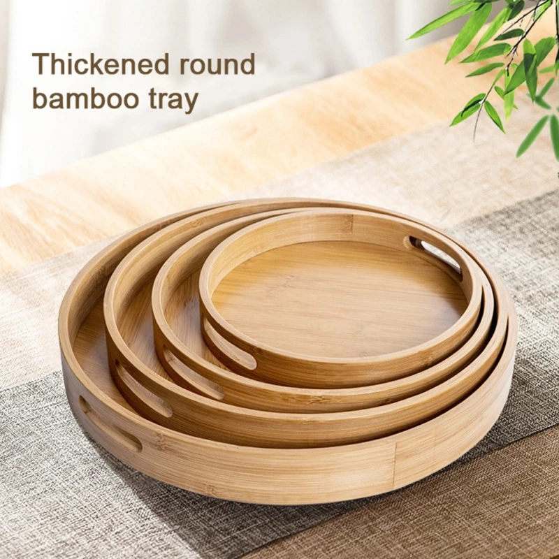 Wooden Round Serving Tray Decorative Bamboo Plate 3 Wooden Round Serving Tray Decorative Bamboo Plate - Image 3