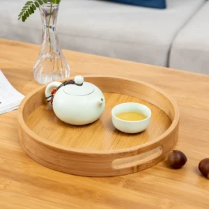 Wooden Round Serving Tray Decorative Bamboo Plate