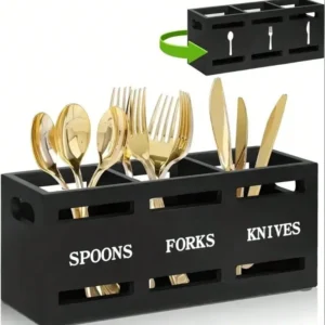 Custom Wooden Utensil Organizer Box with Printed Labels