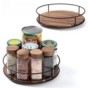Rotating Acacia Wood & Metal Spice Rack