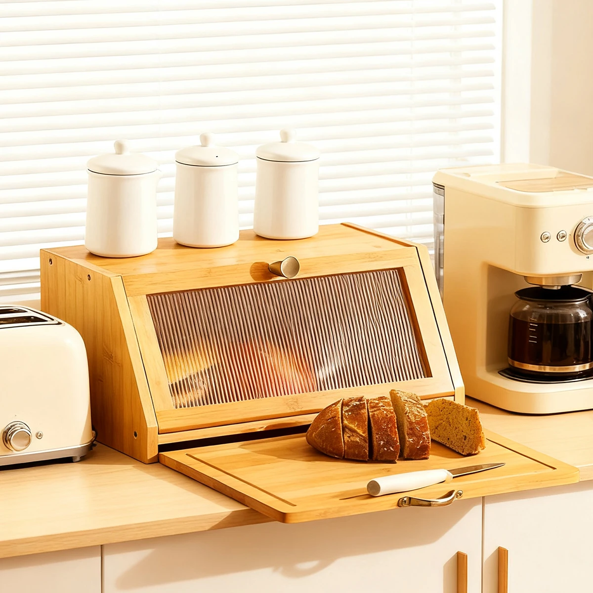Bamboo Bread Box with Flip-Down Ribbed Door 5 Bamboo Bread Box with Flip-Down Ribbed Door - Image 5