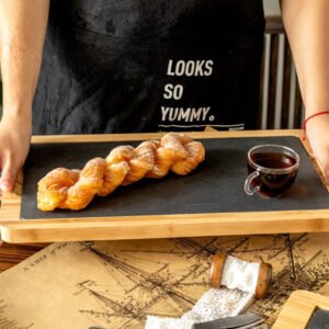 Wooden & Slate Serving Tray for Steak and Cheese
