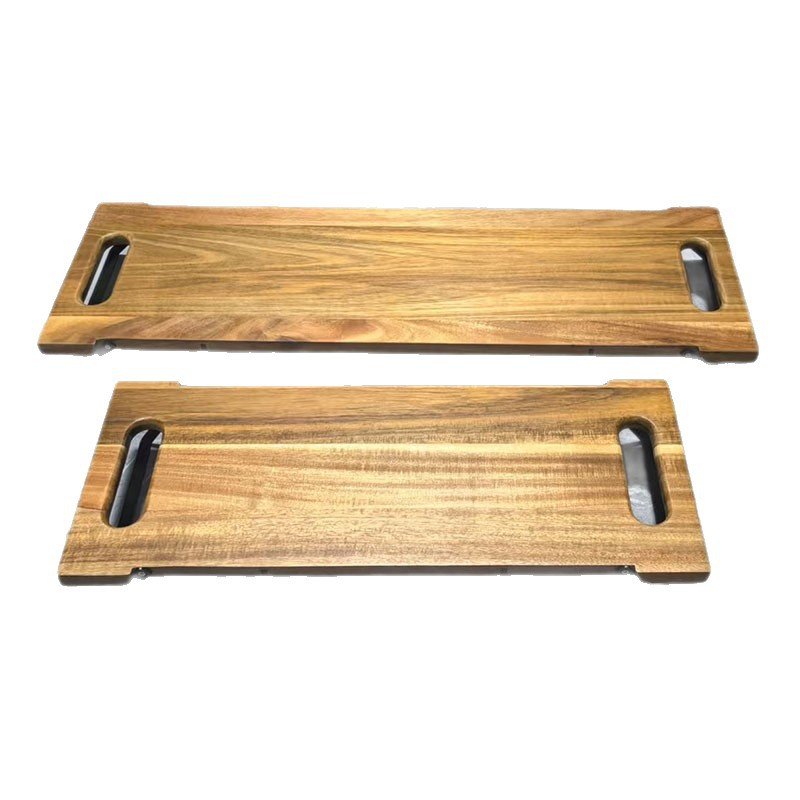 Custom Acacia Wood Long Serving Tray with Foldable Iron Legs 3 Custom Acacia Wood Long Serving Tray with Foldable Iron Legs - Image 3