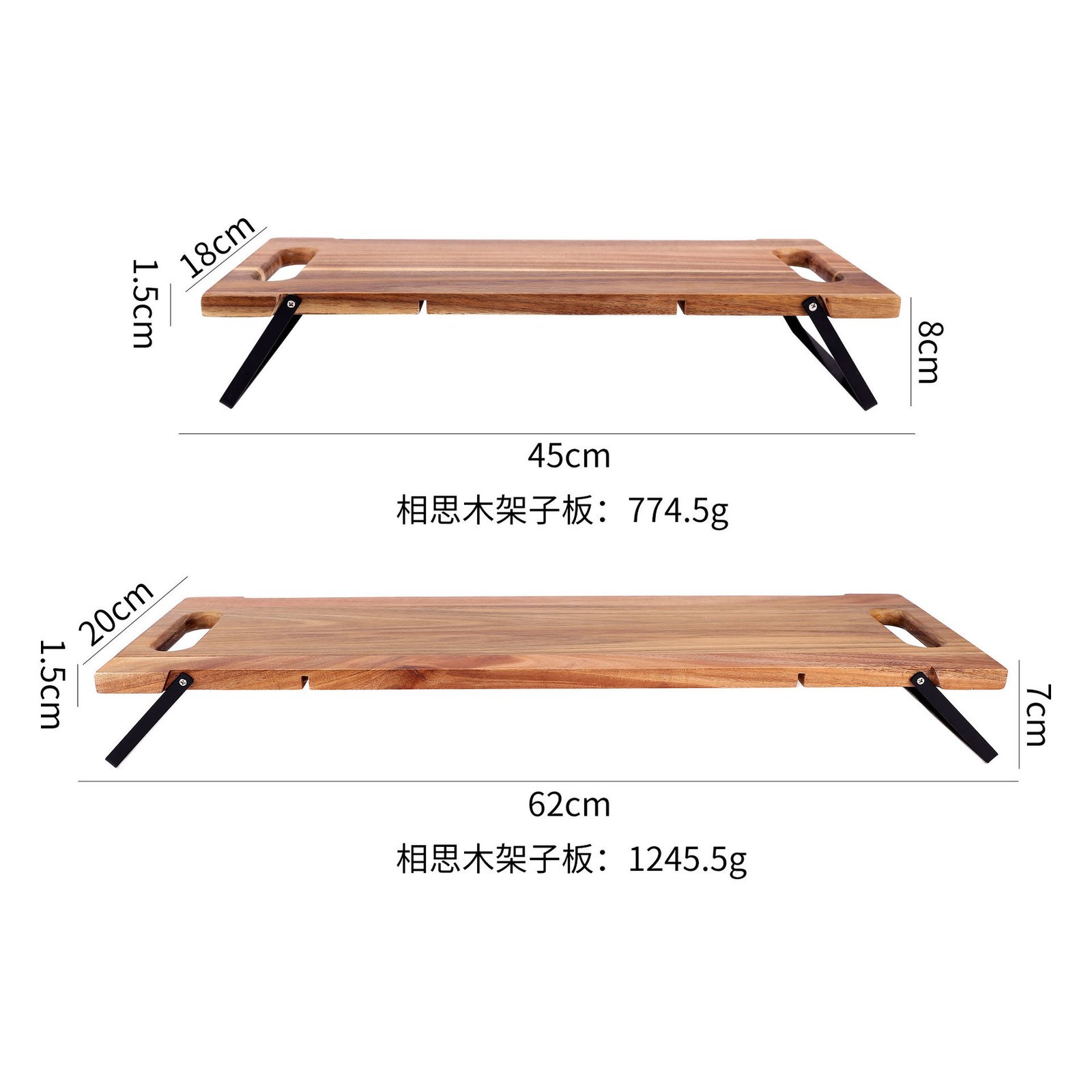 Custom Acacia Wood Long Serving Tray with Foldable Iron Legs 4 Custom Acacia Wood Long Serving Tray with Foldable Iron Legs - Image 4
