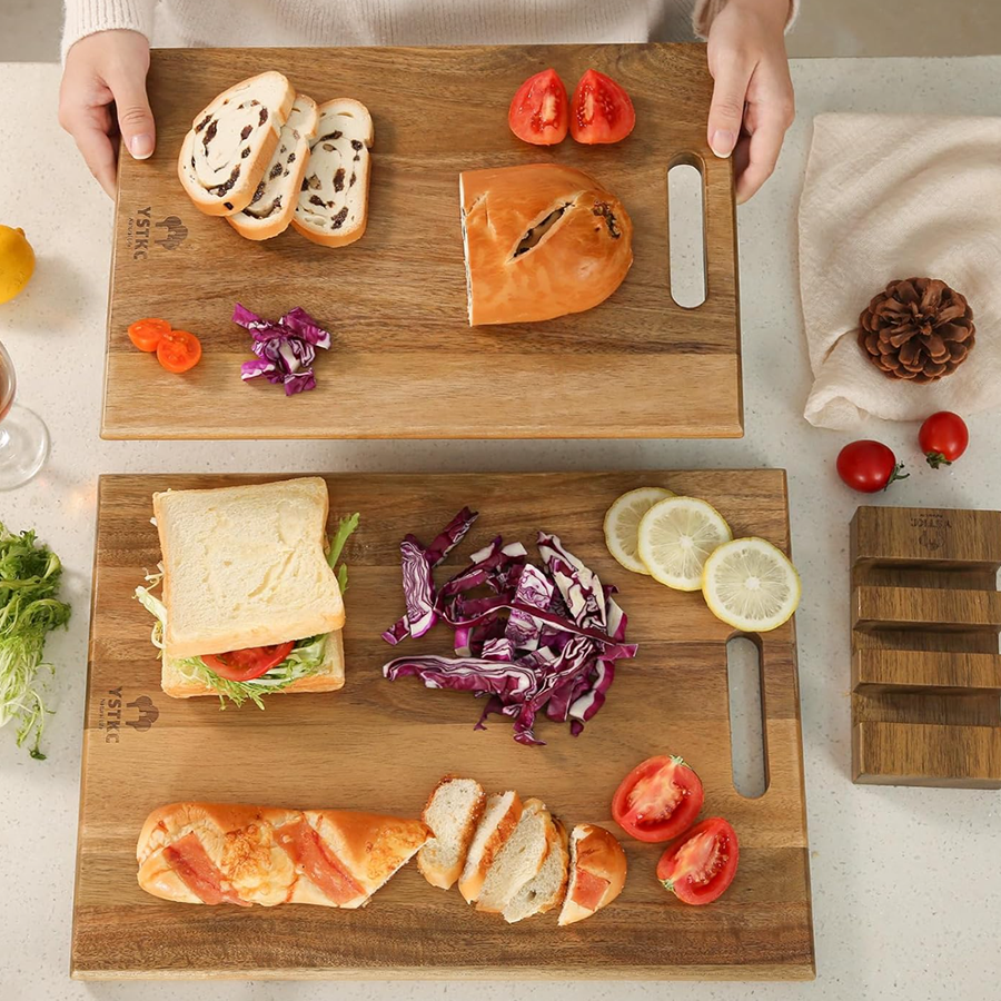 Acacia Cutting Board Set with Stand 1