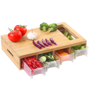 All-in-One Bamboo Cutting Board with 4 Slide-Out Containers - Ultimate Meal Prep Station