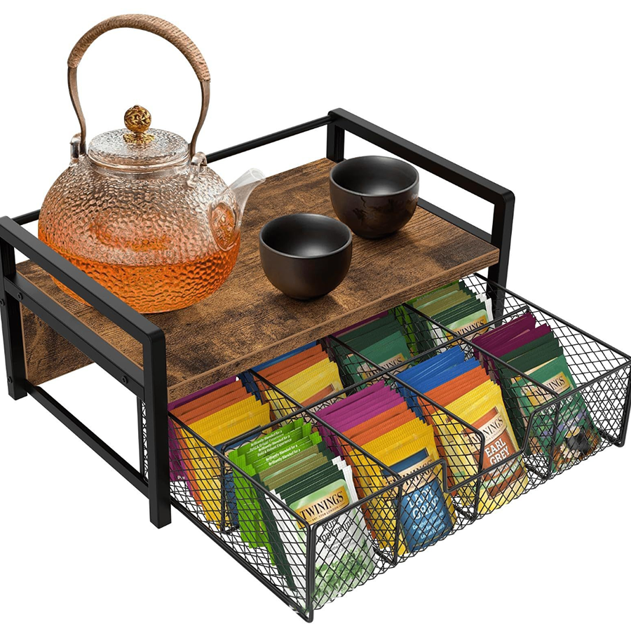 Wooden Tea Bag Organizer Rack with Metal Frame for Countertop Coffee Station 13 Wooden Tea Bag Organizer Rack with Metal Frame Manufacturer