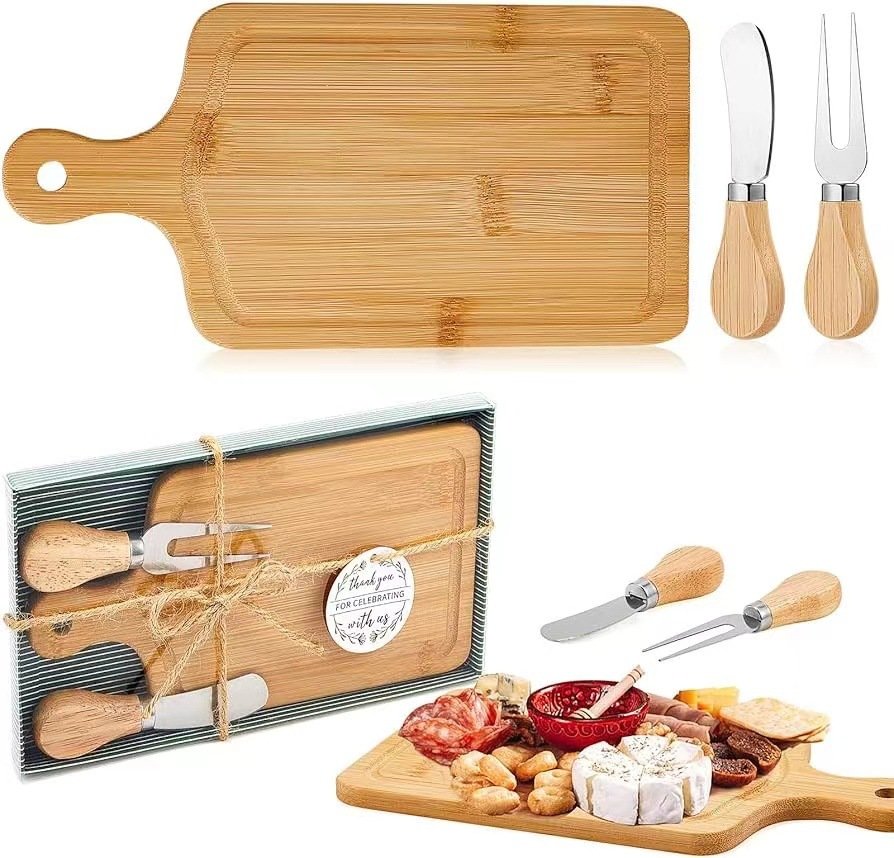 Mini Bamboo Charcuterie Board Gift Set with Cheese Knife – The Perfect Wedding Favor 2 Mini bamboo cheese board gift set with packaging for wedding favors