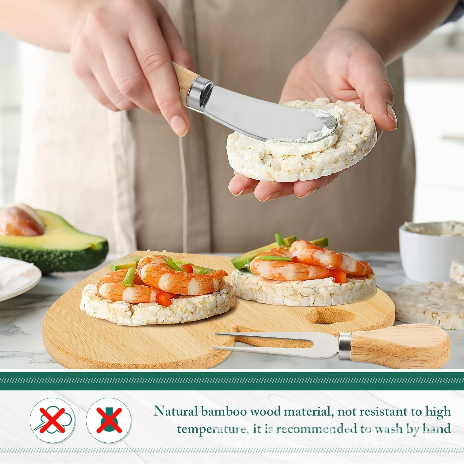 Mini Bamboo Charcuterie Board Gift Set with Cheese Knife – The Perfect Wedding Favor 5 Stainless steel cheese spreader with bamboo handle