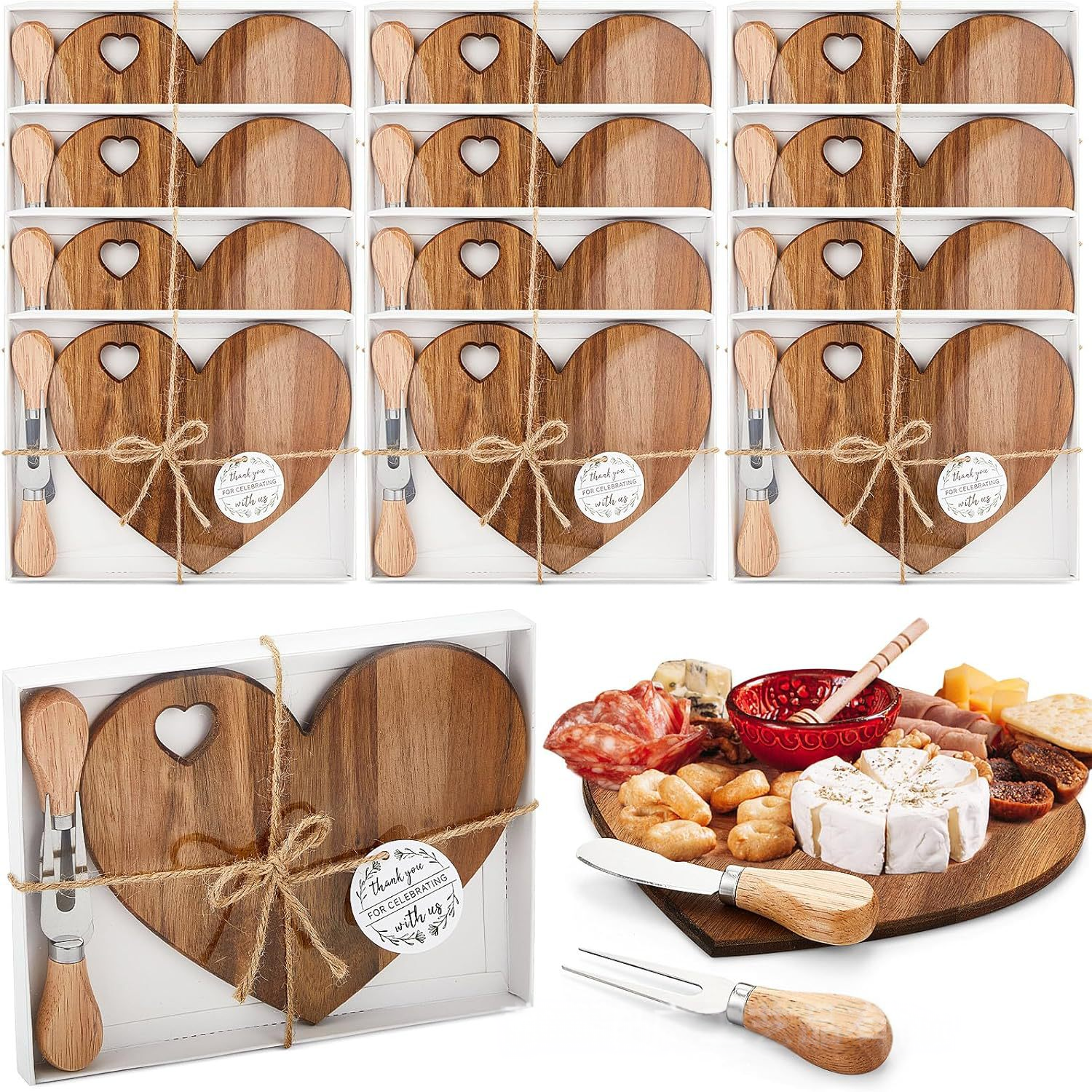 Mini Bamboo Charcuterie Board Gift Set with Cheese Knife – The Perfect Wedding Favor 9 acacia heart shape cutting board