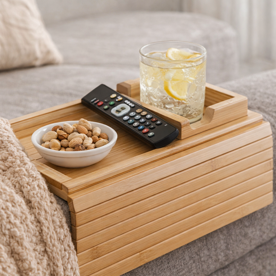 wooden sofa tray for hospitality and Airbnb use