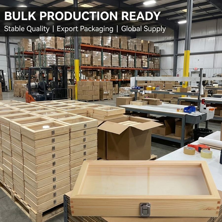 OEM Wooden Display Box Manufacturer | Custom Glass Lid Display Case for Private Label 3 BULK PRODUCTION READY