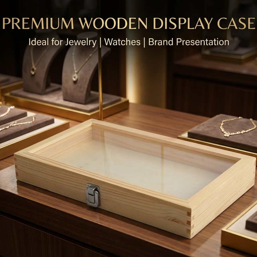 OEM Wooden Display Box Manufacturer | Custom Glass Lid Display Case for Private Label 1 CUSTOM LOGO AVAILABLE wooden box