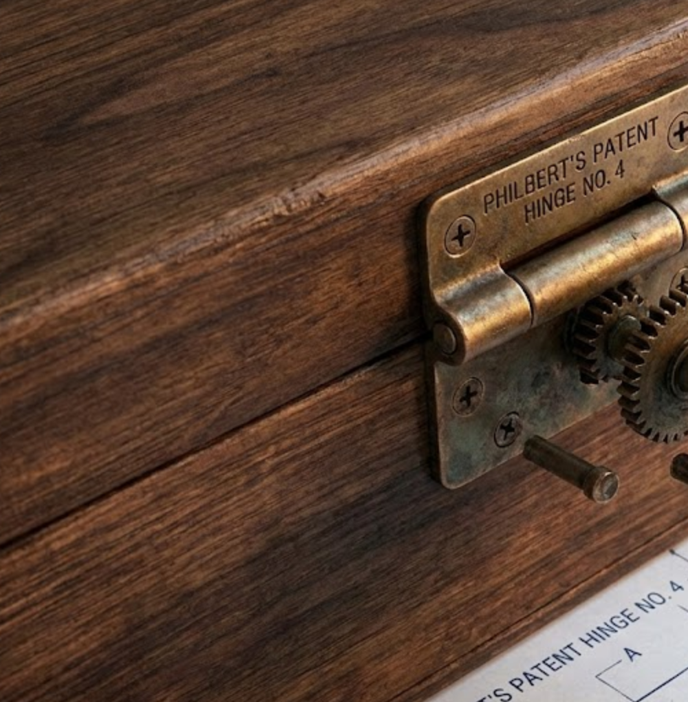 Durable vintage bronze hardware details on Chic Homeware portable sketchbox.