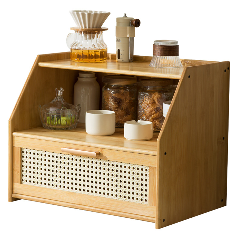 Custom Bamboo Countertop Organizer with Drawer 3 coffee station organizer
