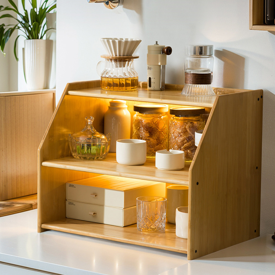 Custom Bamboo Countertop Organizer with Drawer 6 storage cabinet