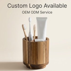 Custom Acacia Wood Toothbrush Holder Organizer