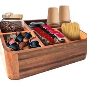 wooden coffee station organizer