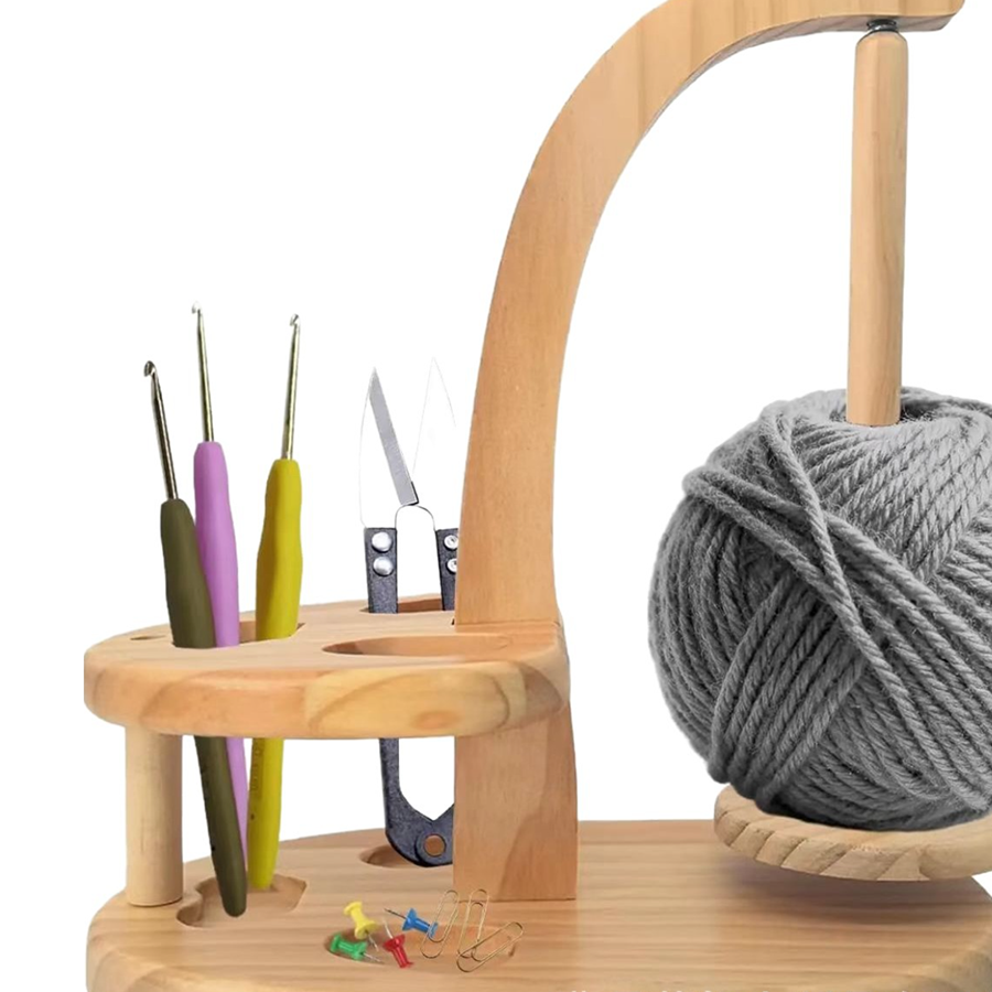 Custom Wooden Crochet Yarn Holder with Hook Organizer 10 wooden crochet yarn holder
