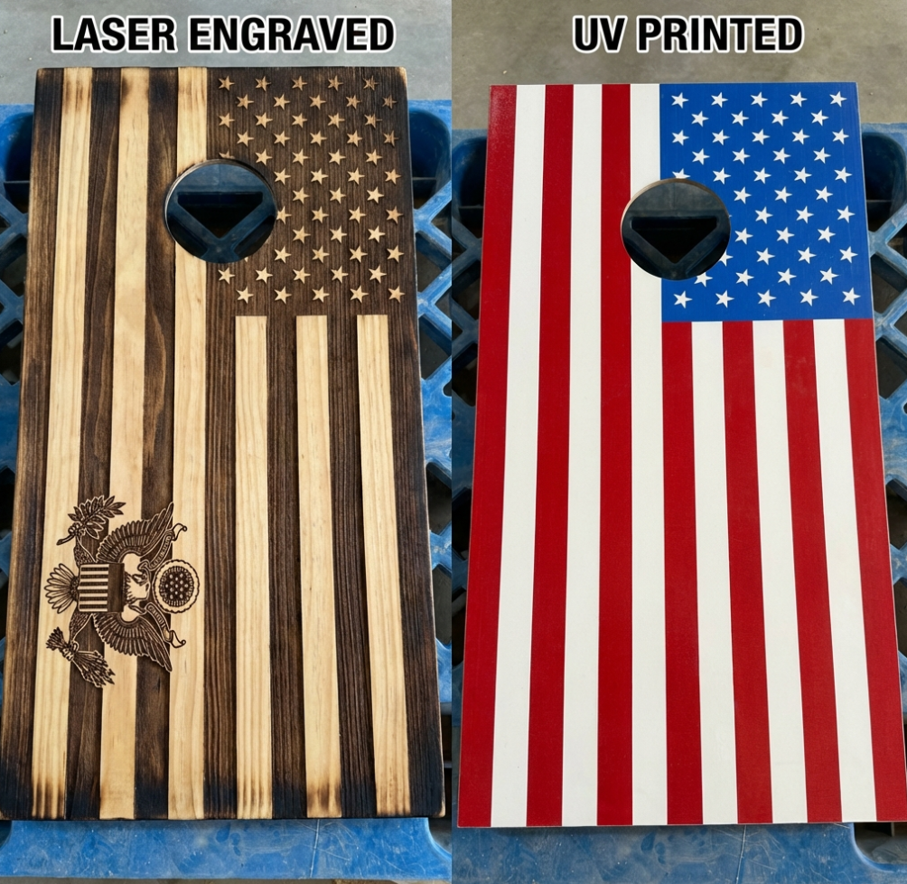 Laser engraving vs UV printing on wood